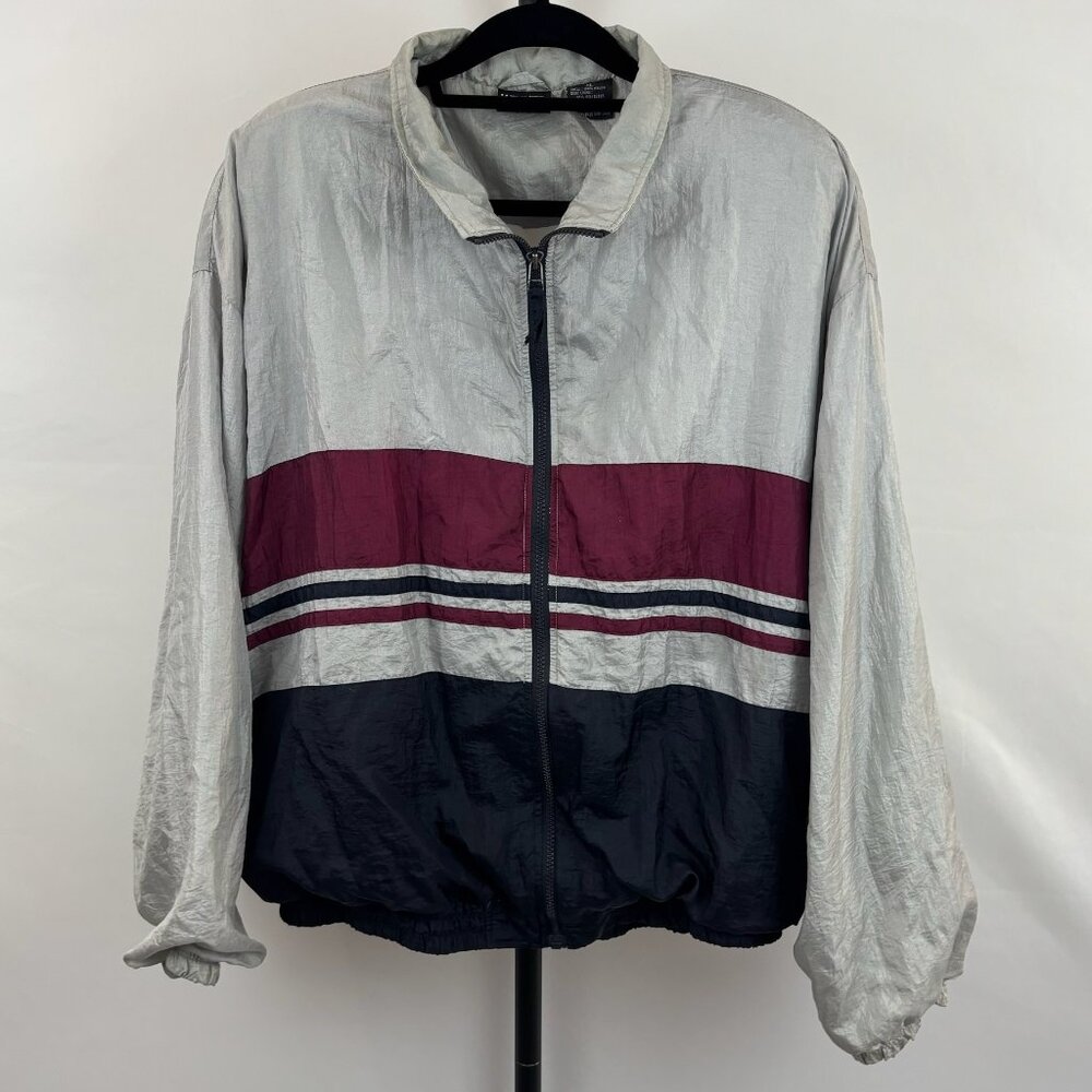 Vintage Winner Gray and Black Color Block Men's Windbreaker Size XL
